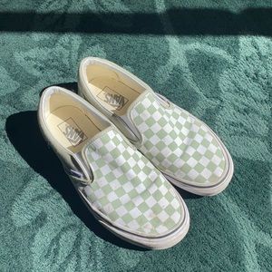 !SOLD! Sage Checkered Vans slip ons
